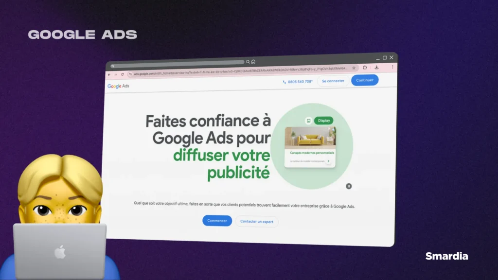 Image explicative et visuelle du texte ci-dessus avec une page du site Google Ads.