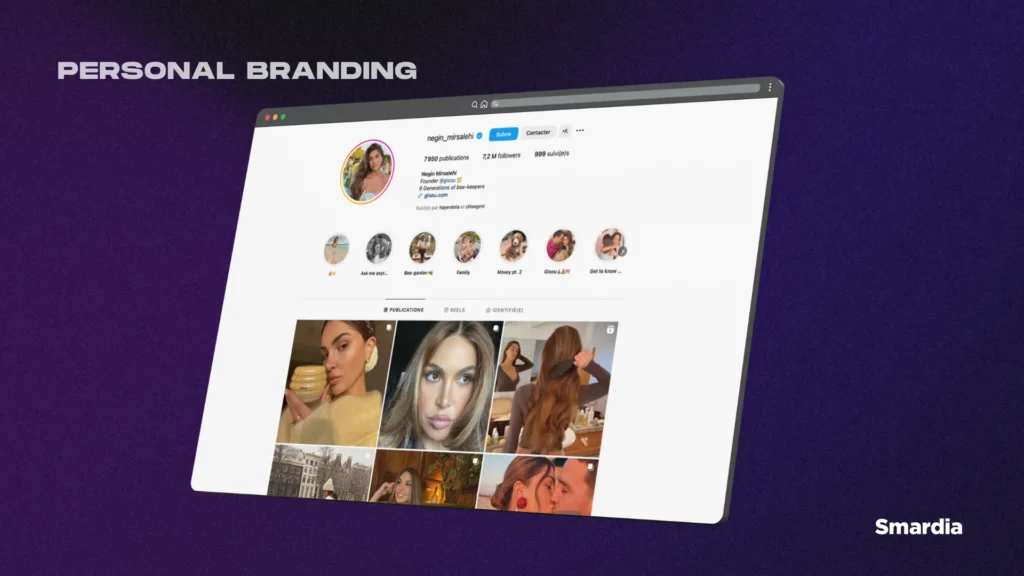 Interface de la page instagram de Gisou, vue web.