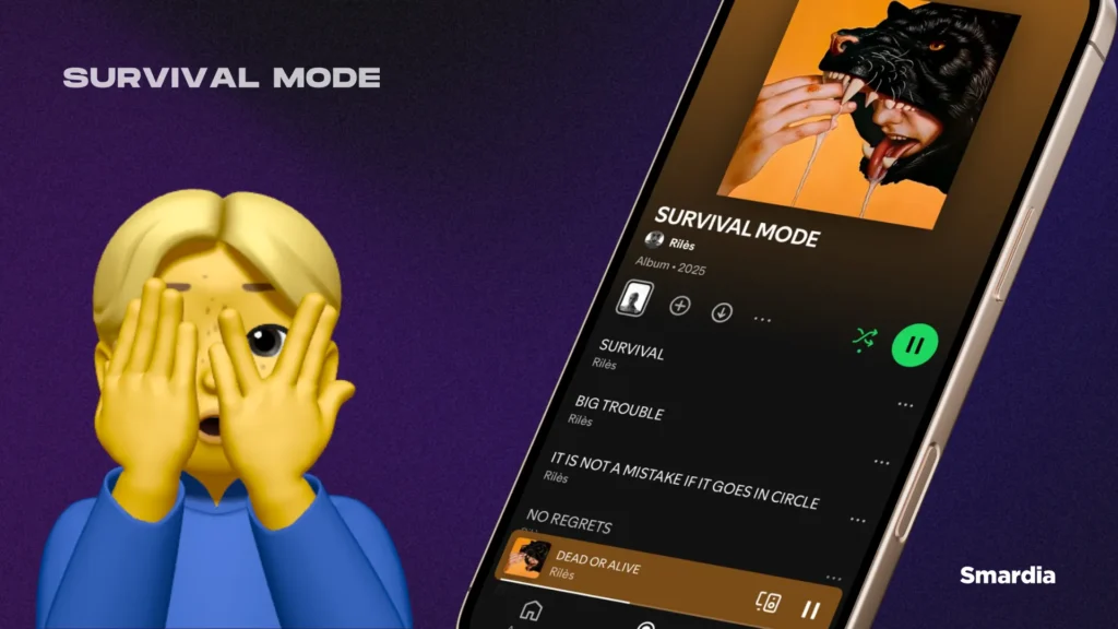 Téléphone avec une capture du nouvel album de Rilès : Survival Mode