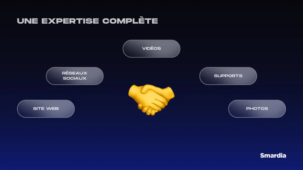 Emojis de deux mains serrées en signe de confiance avec des expertises dans des bulles.