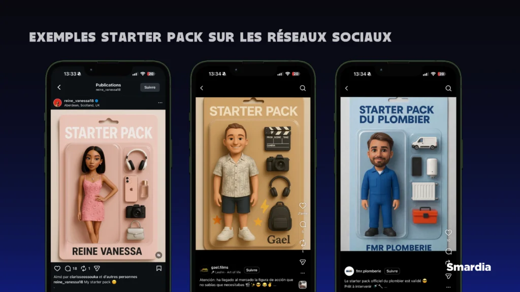 images montrant des exemples de starter pack sur des smartphones